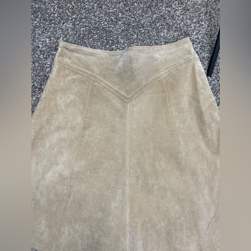 Vintage Aqua Women’s Beige 100% Suede Western Stitched Knee Length Skirt Sz 10 - Picture 3 of 8